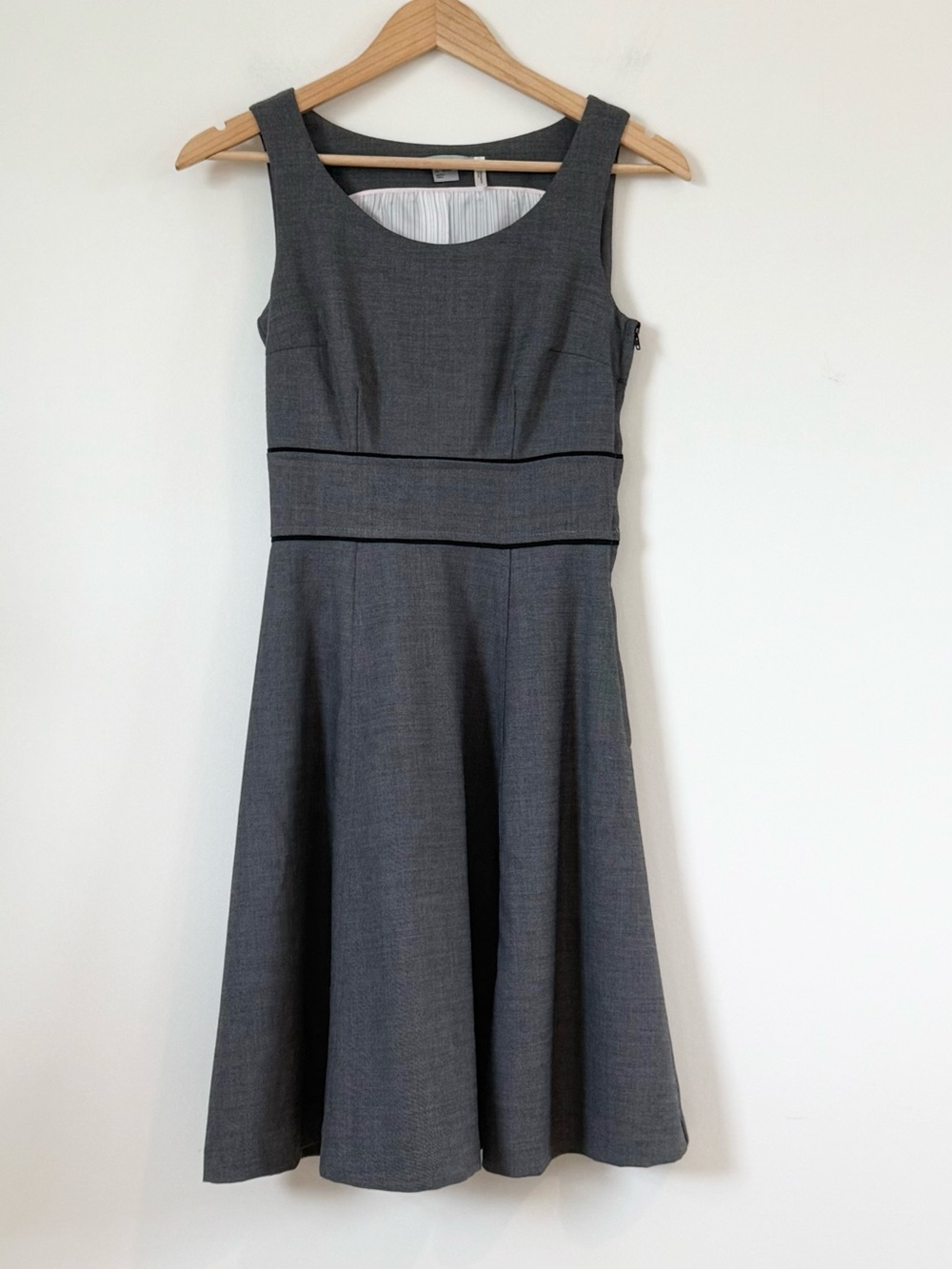 H&M Corporate Workwear Skater A-Line Midi Dress Grey Black Piping